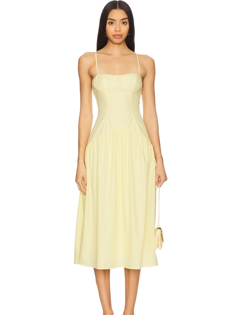 NWT Soft Pastel Yellow Midi Dress with Spaghetti Straps